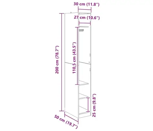 Garderoobikapp Riiuliga Must Tamm 50 X 30 X 200 Cm Tehispuit