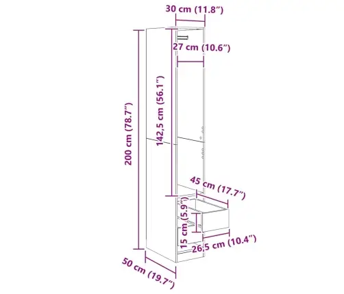 Spinta Juoda Ąžuolo 30 X 50 X 200 Cm Apdirbta Mediena