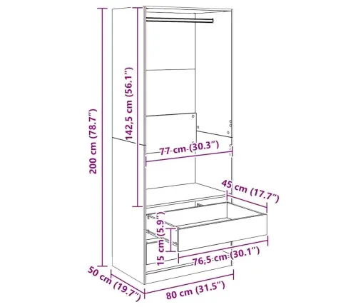 Skapis Melns Ozolkoks 80 X 50 X 200 Cm Inženierijas Koks Vidaxl