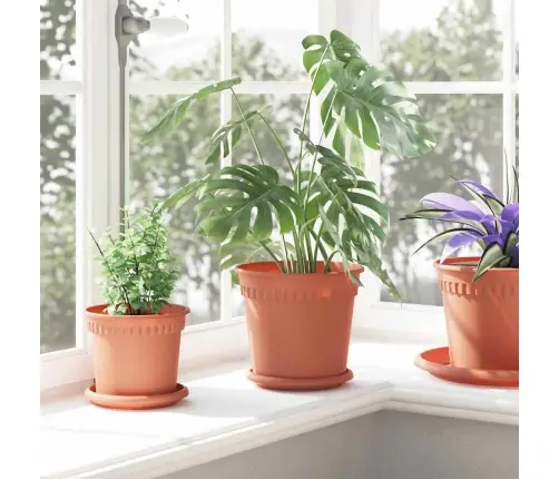 Apaļais Puķu Pods 6 Pcs Ķieģeļu Sarkans Ø 19 X 16 Cm Plastmasa Vidaxl