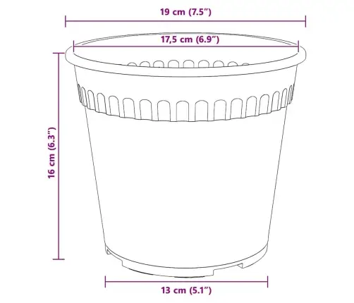 Apaļais Puķu Pods 6 Pcs Melna Ø 19 X 16 Cm Plastmasa Vidaxl