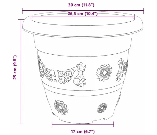Apaļais Puķu Pods 6 Pcs Ķieģeļu Sarkans Ø 26 X 21.5 Cm Vidaxl