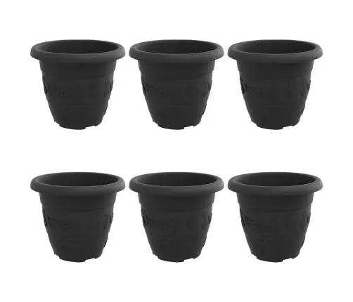 Apaļais Puķu Pods 6 Pcs Melna Ø 26 X 21.5 Cm Plastmasa Vidaxl