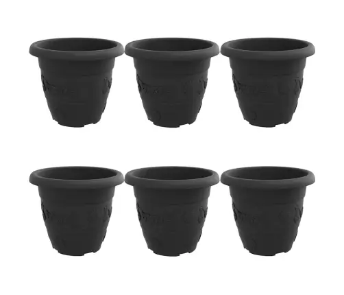 Apaļais Puķu Pods 6 Pcs Melna Ø 26 X 21.5 Cm Plastmasa Vidaxl