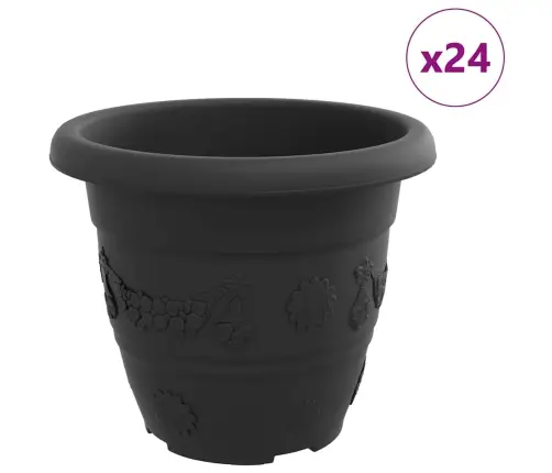 Ümmargune Lillepott 24 Pcs Must Ø 26 X 21.5 Cm Plastmass