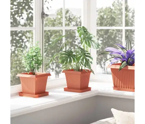 Kvadrātveida Ziedu Pods 6 Pcs Ķieģeļu Sarkans 43 X 43 X 33.5 Cm Vidaxl