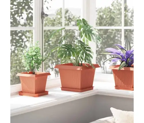 Kvadrātveida Ziedu Pods 6 Pcs Ķieģeļu Sarkans 43 X 43 X 33.5 Cm Vidaxl