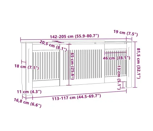 Radiatora Vāks 2 Pcs Balts (142-205) X 20.5 X 81.5 Cm Vidaxl