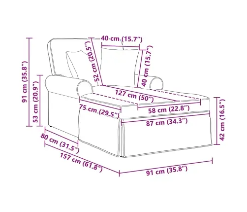 Chaise Lounge Pööratud Äärega Padjaga Tumehall 91 X 157 X 91 Cm