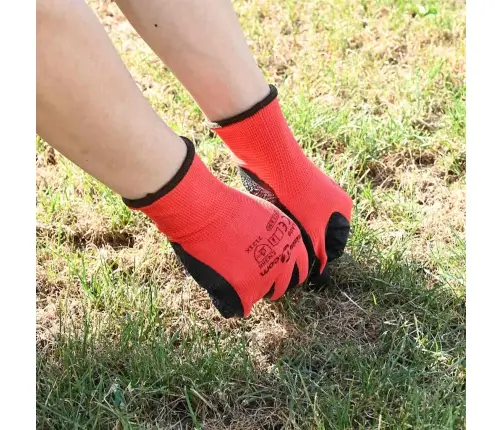 Darbo Pirštinės 24 Pcs Raudona Ir Juoda 7 / S Latekso Danga