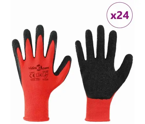 Darbo Pirštinės 24 Pcs Raudona Ir Juoda 7 / S Latekso Danga