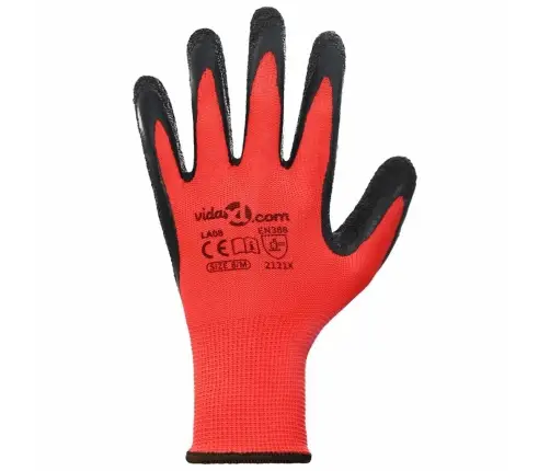 Darbo Pirštinės 12 Pcs Raudona Ir Juoda 8 / M Latekso Danga