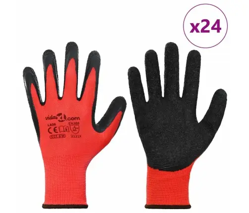 Darbo Pirštinės 24 Pcs Raudona Ir Juoda 8 / M Latekso Danga