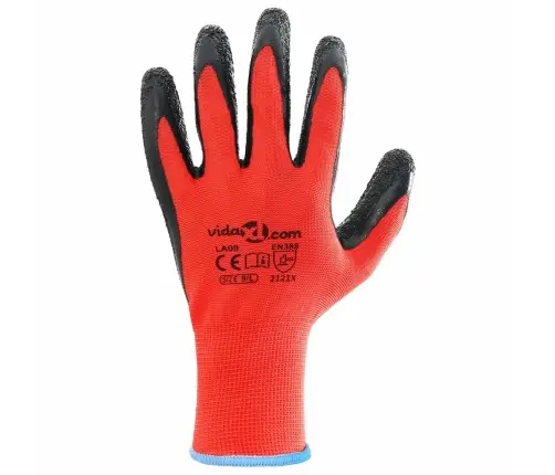 Darbo Pirštinės 12 Pcs Raudona Ir Juoda 9 / L Latekso Danga