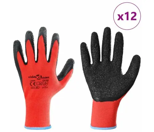 Darbo Pirštinės 12 Pcs Raudona Ir Juoda 9 / L Latekso Danga