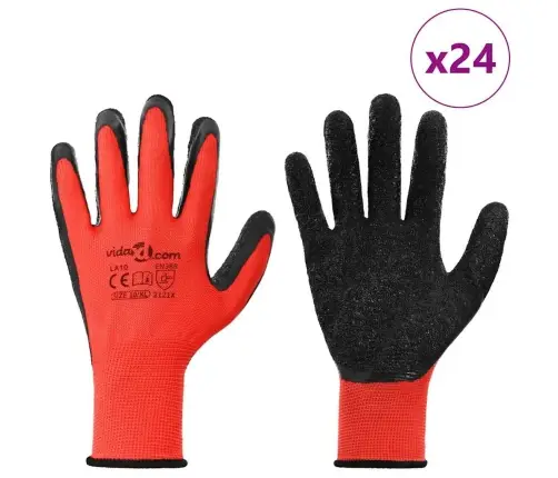 Darbo Pirštinės 24 Pcs Raudona Ir Juoda 10 / Xl Latekso Danga