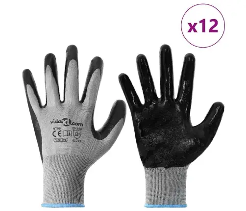 Töökindad 12 Pcs Hall Ja Must 9 / L Polüester