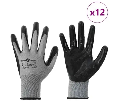 Töökindad 12 Pcs Hall Ja Must 10 / Xl Polüester