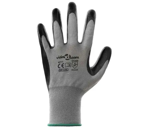 Darba Cimdi 12 Pcs Pelēks Un Melns 11 / Xxl Poliesters Vidaxl