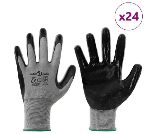 Darba Cimdi 24 Pcs Pelēks Un Melns 11 / Xxl Poliesters Vidaxl