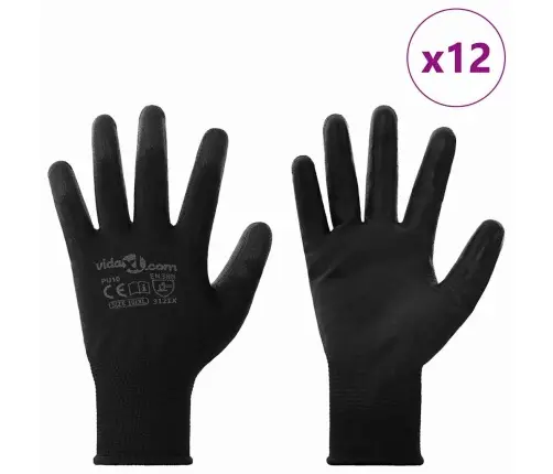 Darbo Pirštinės 12 Pcs Juoda 10 / Xl Poliesteris