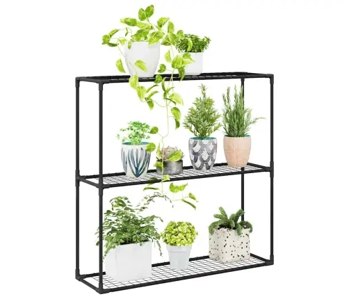 3-Tīkla Augu Statīvs Melna 100 X 32 X 102 Cm Tērauds Vidaxl