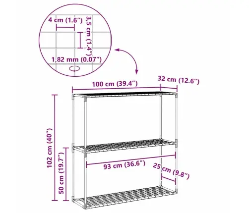 3-Tīkla Augu Statīvs Melna 100 X 32 X 102 Cm Tērauds Vidaxl