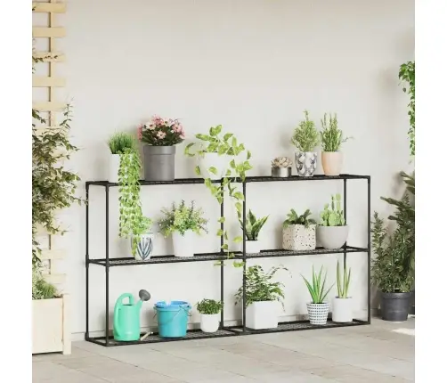 3-Tīkla Augu Statīvs Melna 200 X 32 X 104 Cm Tērauds Vidaxl