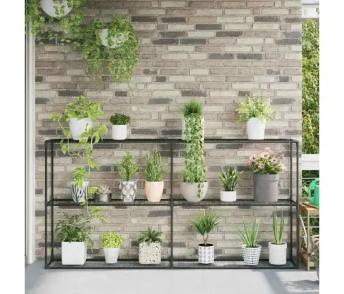 3-Tīkla Augu Statīvs Melna 200 X 32 X 104 Cm Tērauds Vidaxl