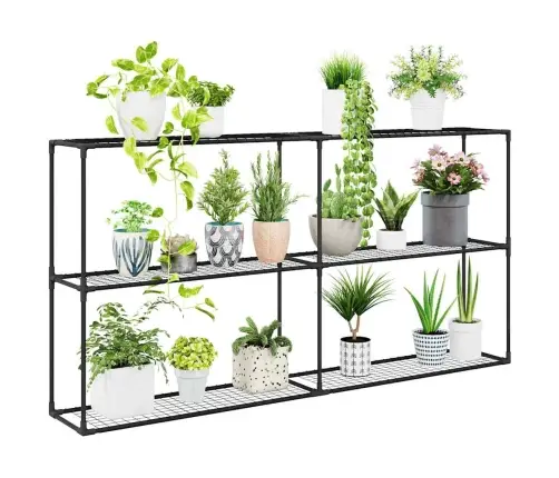 3-Tīkla Augu Statīvs Melna 200 X 32 X 104 Cm Tērauds Vidaxl