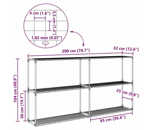 3-Tīkla Augu Statīvs Melna 200 X 32 X 104 Cm Tērauds Vidaxl