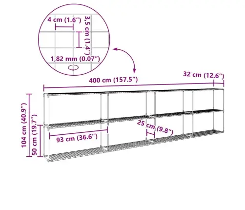 3-Tīkla Augu Statīvs Melna 400 X 32 X 104 Cm Tērauds Vidaxl