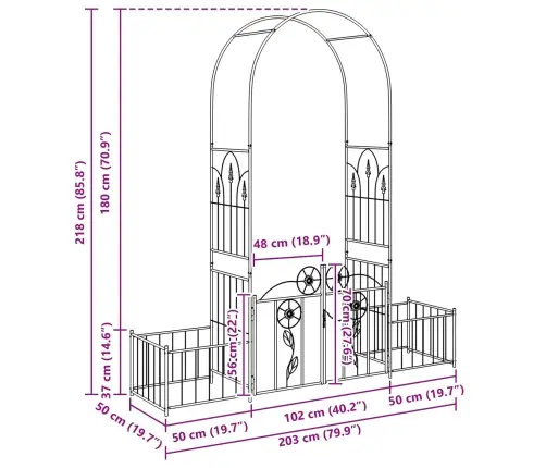 Dārza Arka Vienkrāsains Zaļa 203 X 50 X 218 Cm Vidaxl