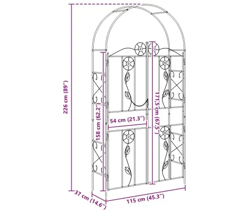 Aedkaar Üksvärviline Roheline 115 X 37 X 226 Cm