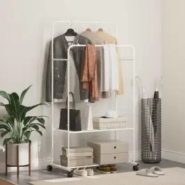 Apģērba Statīvs Ar Plauktu Ar Riteni Balts 80 X 53 X 156 Cm Vidaxl