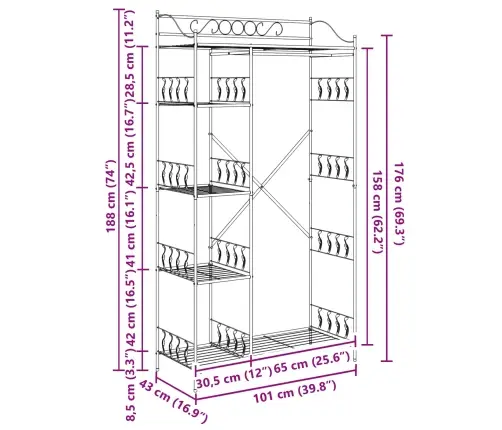 Atvērts Skapis Ar Plauktu Melna 100 X 43 X 188 Cm Tērauds Vidaxl