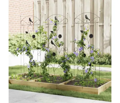 Dārza Žogs Režģa Raksts 3 Pcs Melna 112 X 40 Cm Tērauds Vidaxl