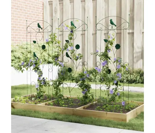 Dārza Žogs Režģa Raksts 3 Pcs Zaļa 112 X 40 Cm Tērauds Vidaxl