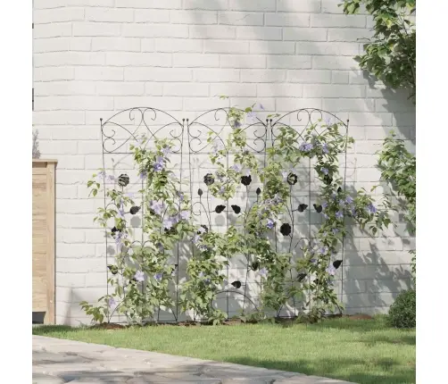 Dārza Žogs Režģa Raksts 3 Pcs Melna 112 X 40 Cm Tērauds Vidaxl