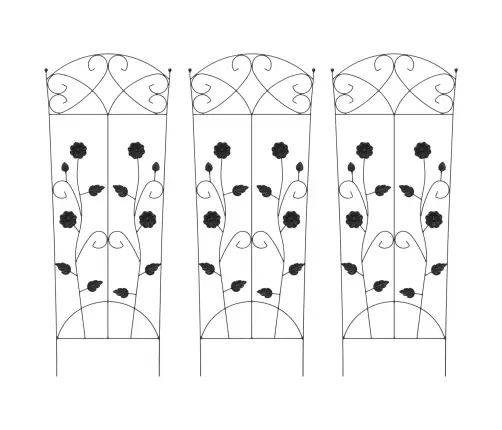 Dārza Žogs Režģa Raksts 3 Pcs Melna 112 X 40 Cm Tērauds Vidaxl
