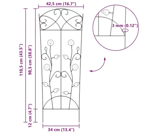 Dārza Žogs Režģa Raksts 3 Pcs Melna 112 X 40 Cm Tērauds Vidaxl