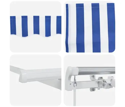 Izvelkams Jumtiņš With Zils Un Balts 6 X 3 M Audums Un Metāls Vidaxl