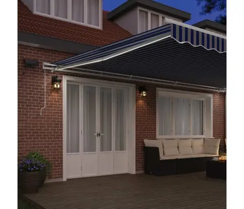 Izvelkams Jumtiņš With Zils Un Balts 6 X 3 M Audums Un Metāls Vidaxl