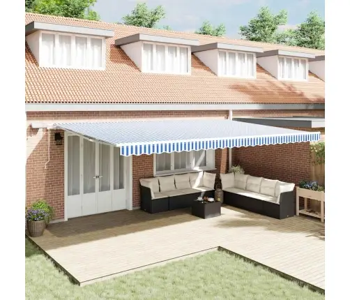 Izvelkams Jumtiņš With Zils Un Balts 6 X 3 M Audums Un Metāls Vidaxl