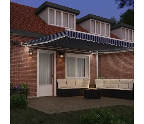 Izvelkams Jumtiņš With Zils Un Balts 5 X 3 M Audums Un Metāls Vidaxl