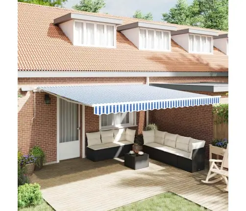 Izvelkams Jumtiņš With Zils Un Balts 5 X 3 M Audums Un Metāls Vidaxl