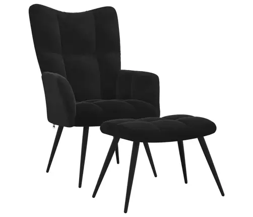 Atsipalaidavimo Kėdė Su Pufu 2 Pcs Juoda Aksomas