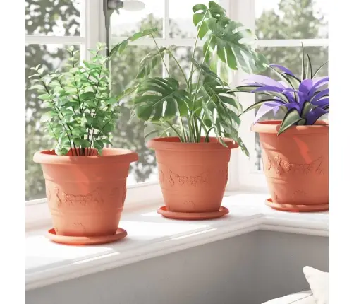 Augalų Vazonai 6 Pcs Raudona Plyta Ø 26 X 21.5 Cm Plastmasė