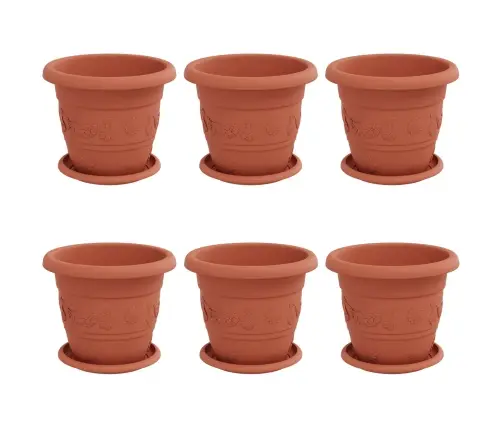 Augalų Vazonai 6 Pcs Raudona Plyta Ø 26 X 21.5 Cm Plastmasė