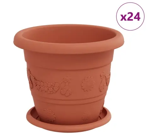Augu Podi 24 Pcs Ķieģeļu Sarkans Ø 26 X 21.5 Cm Plastmasa Vidaxl